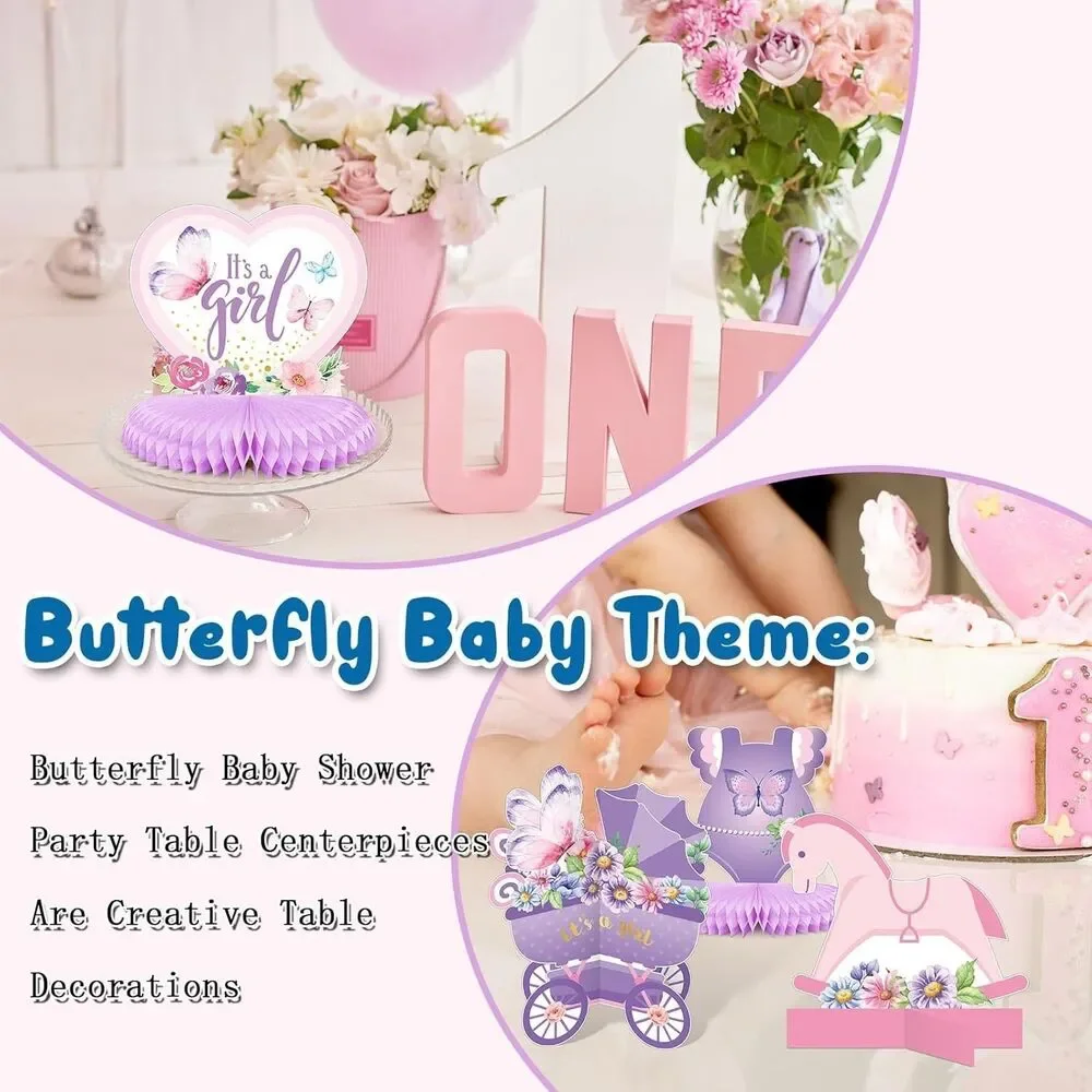 Jetec 14 Pcs Butterfly Baby Shower Gender Reveal Party Table Decorations USED